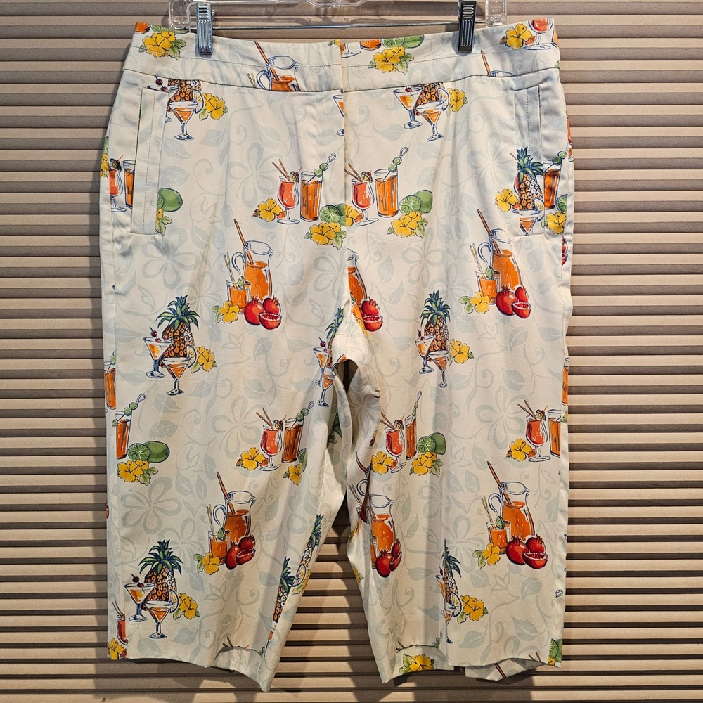 Tommy Bahama‎ Womens 16 Tropical Cocktail Print Cotton Silk Crop Pants Ivory